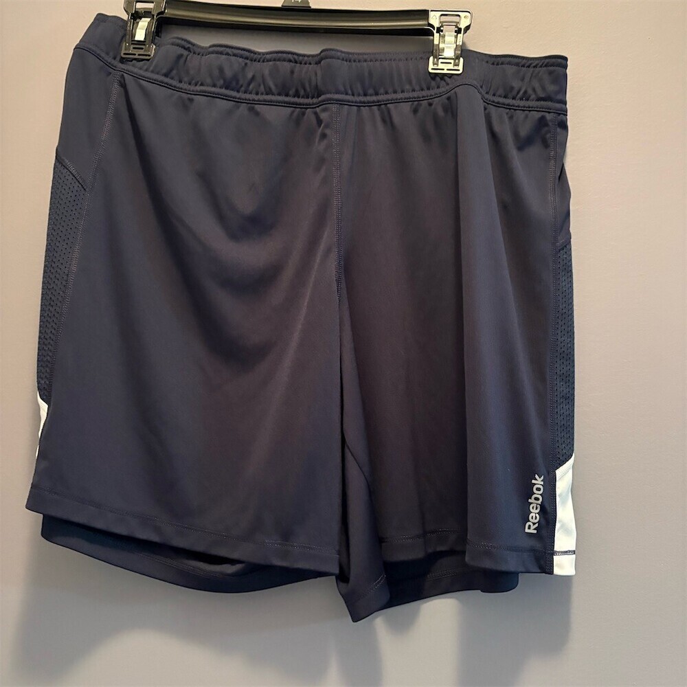 Reebok Men's Athletic Shorts Size L Navy Blue Mesh Side Panels